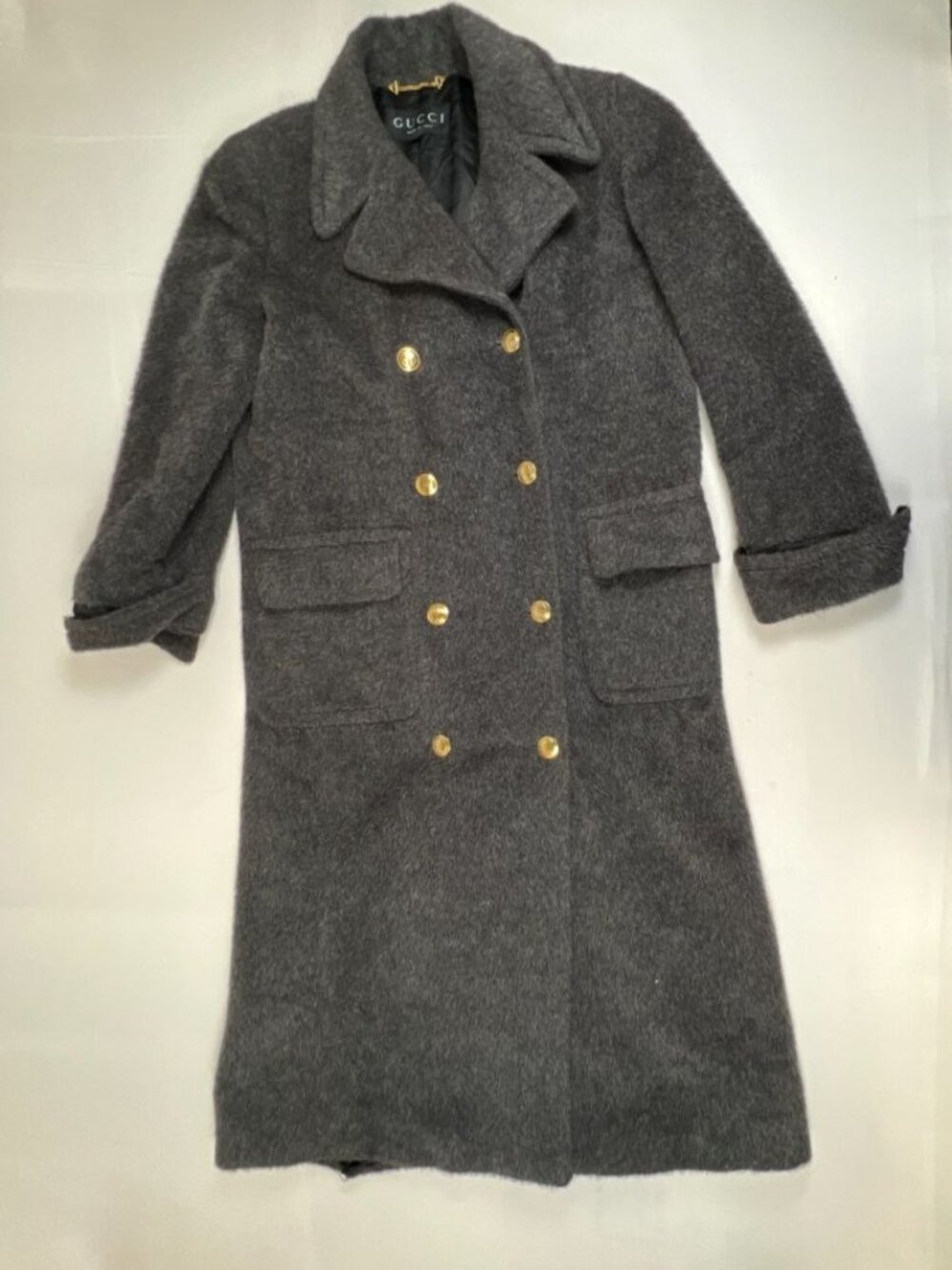 Gucci Women's Double Breasted Coat 90s Vintage Alpaca Wool Blend Grey Size 42